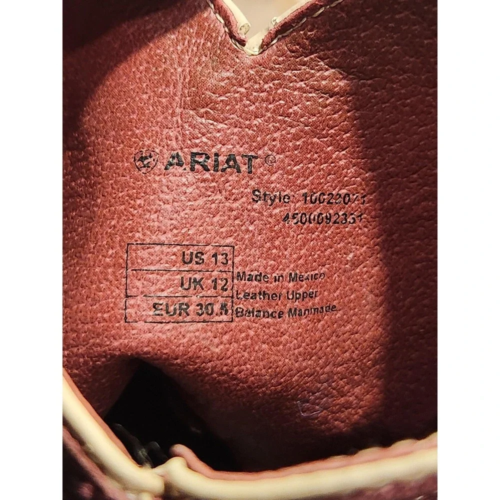 Ariat Kids Western Boots Tan Burgundy Leather Square Toe 10022071 Size 13